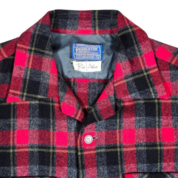 Pendleton Roos Atkins Flannel Shirt Red Black Plaid Wool Long Sleeve Md Vintage - Picture 3 of 15
